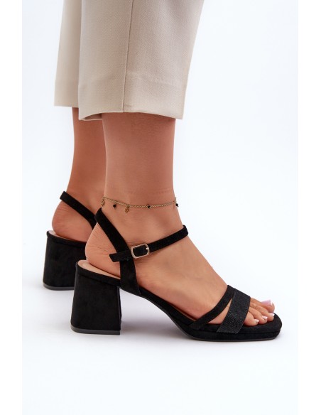Women's High Heel Sandals with Shiny Strap Black Tessata