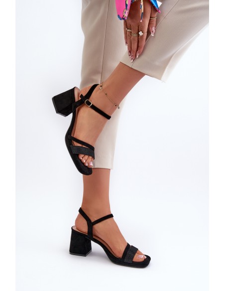 Women's High Heel Sandals with Shiny Strap Black Tessata