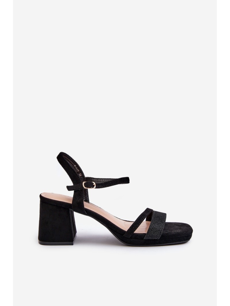 Women's High Heel Sandals with Shiny Strap Black Tessata
