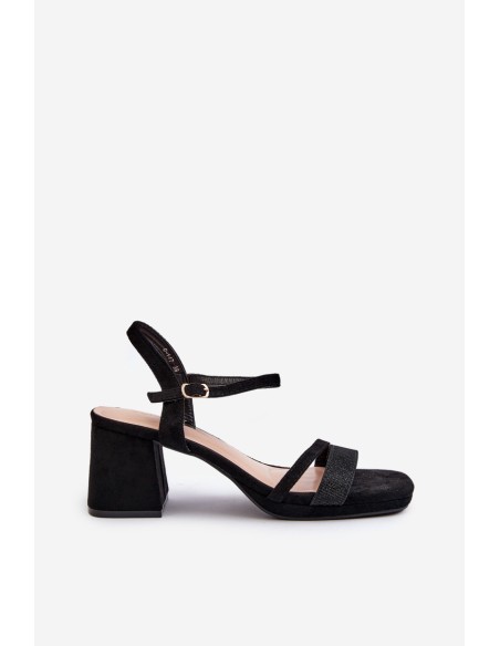 Women's High Heel Sandals with Shiny Strap Black Tessata