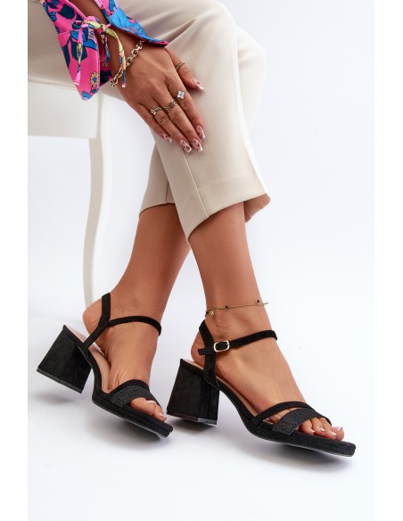 Women's High Heel Sandals with Shiny Strap Black Tessata