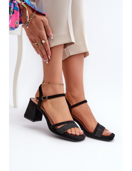 Women's High Heel Sandals with Shiny Strap Black Tessata