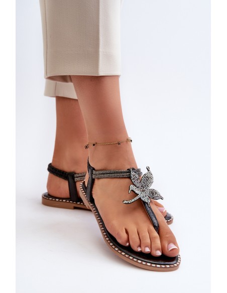 Women's Flat Sandals With Decorative Flower Silver Edoni