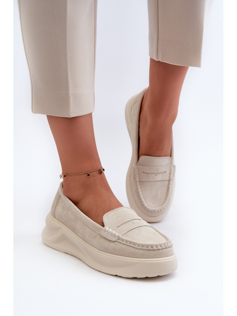 Light Beige Women's Suede Moccasins Filidia