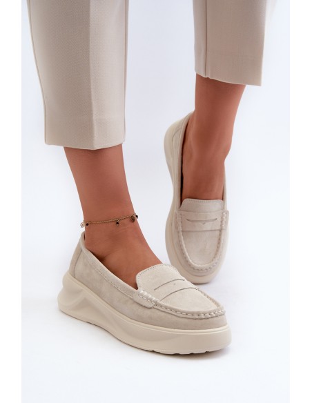 Light Beige Women's Suede Moccasins Filidia