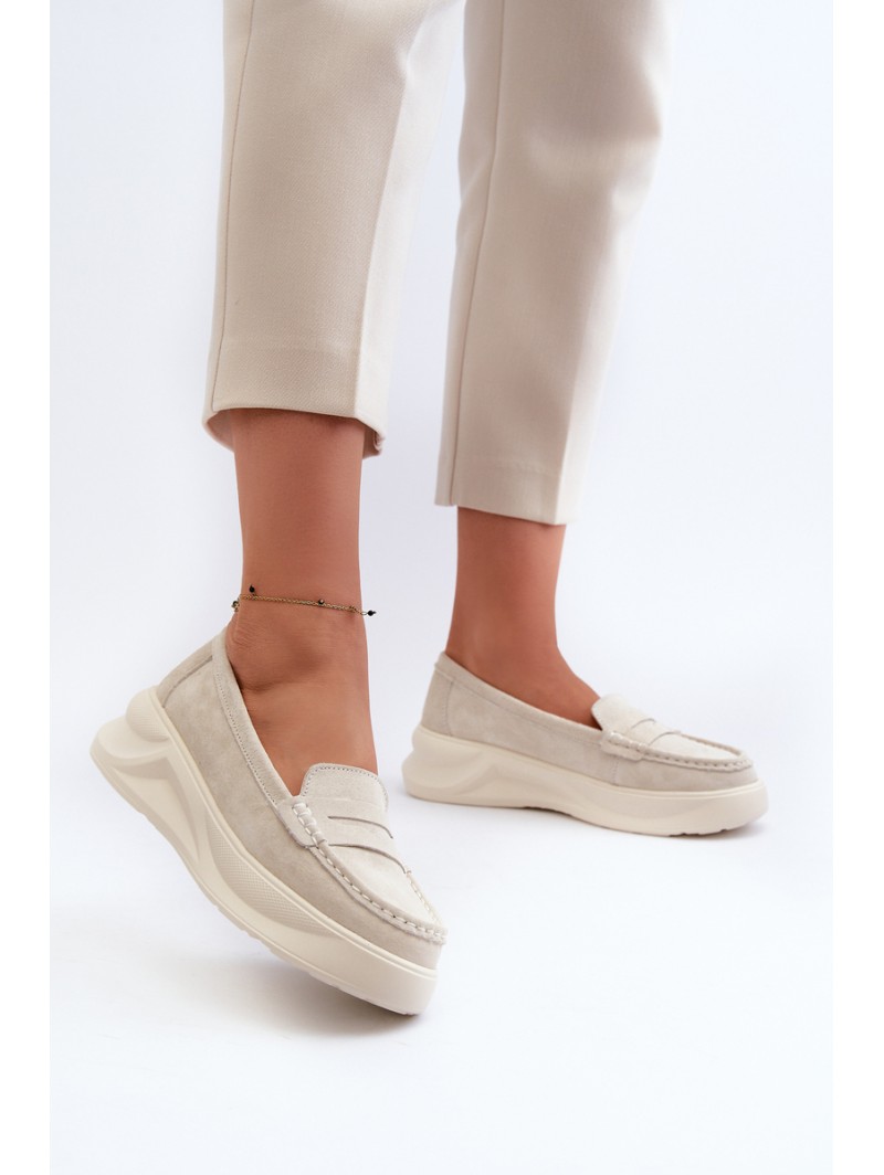 Light Beige Women's Suede Moccasins Filidia