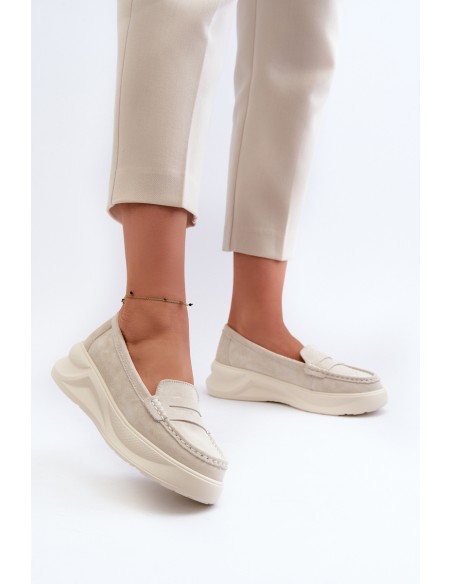 Light Beige Women's Suede Moccasins Filidia