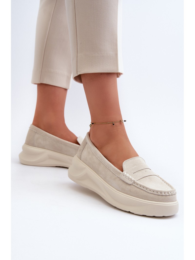 Light Beige Women's Suede Moccasins Filidia