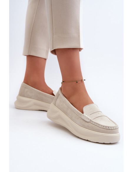 Light Beige Women's Suede Moccasins Filidia