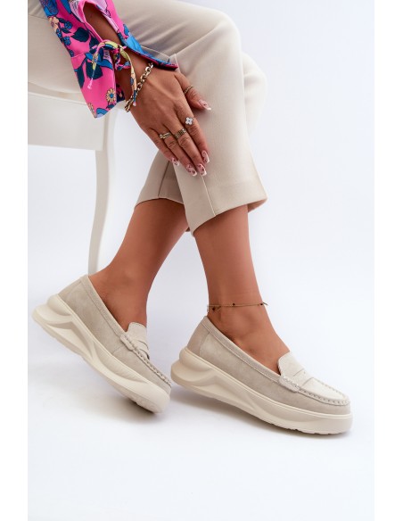 Light Beige Women's Suede Moccasins Filidia