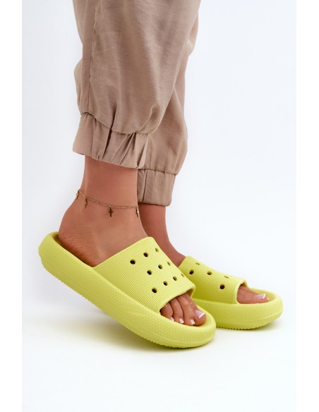 Women's Foam Slides on Thick Sole Lime Beula
