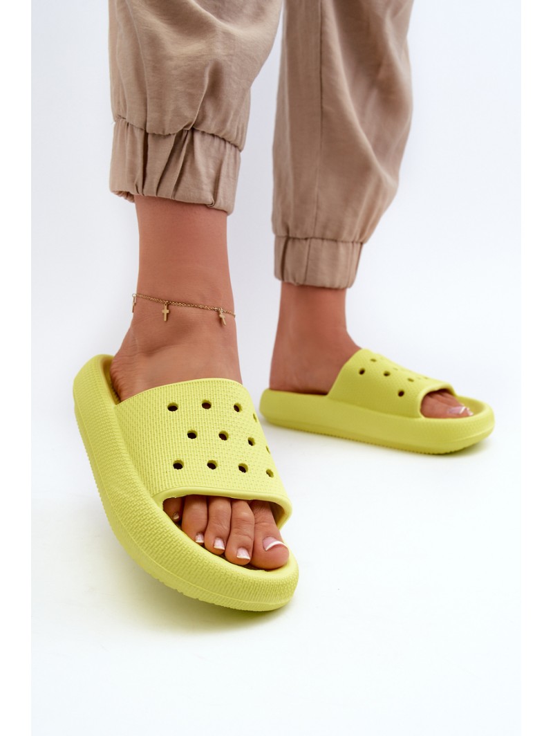 Women's Foam Slides on Thick Sole Lime Beula