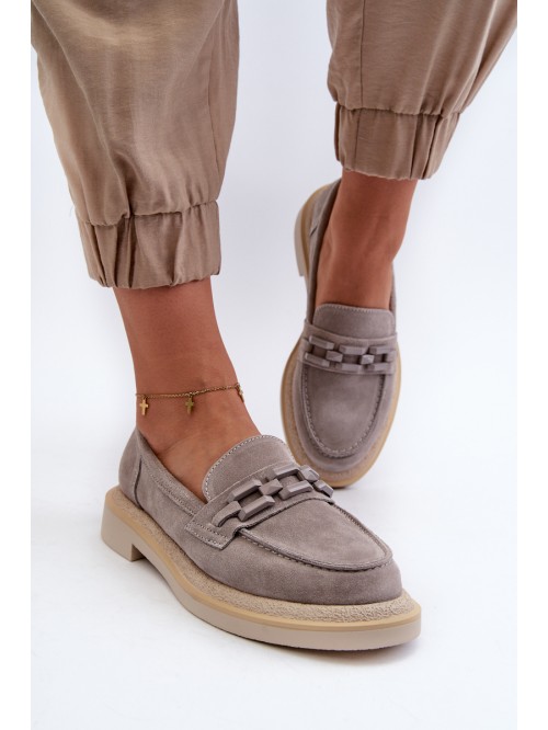 Women's Suede Moccasins with Flat Heel and Decoration D&A TW101 Grey
