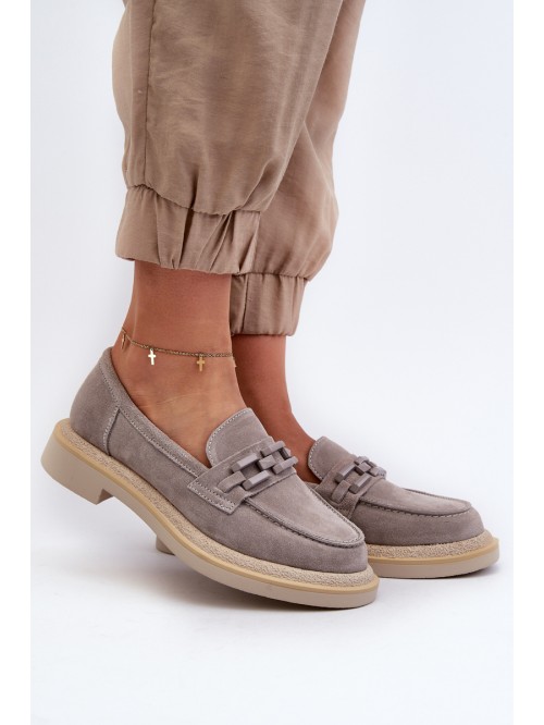 Women's Suede Moccasins with Flat Heel and Decoration D&A TW101 Grey 2