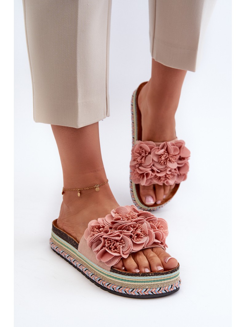 Women's Platform Sandals Adorned with Flowers Pink Nodina