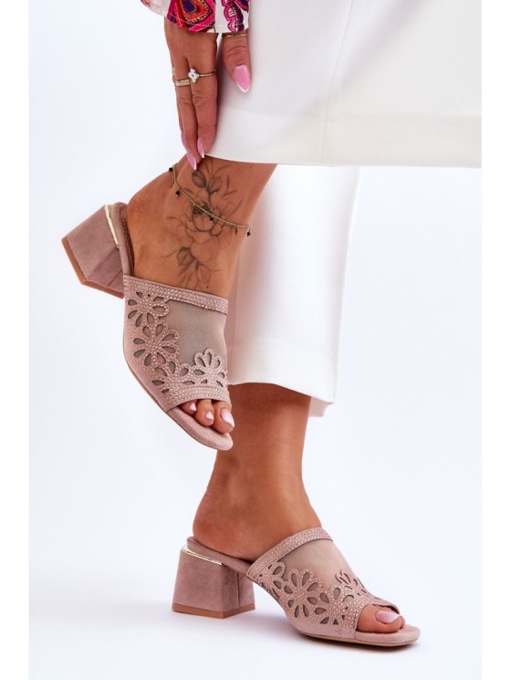S.Barski Mesh Heeled Slippers KV-612-1 Nude 2