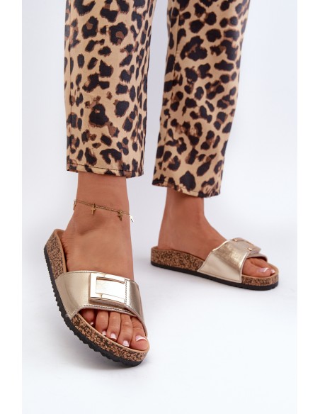 Women's Cork Platform Sandals with Gold Decoration Elleriome