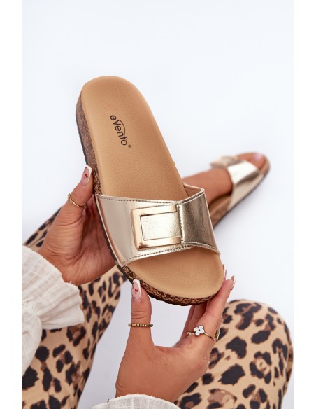 Women's Cork Platform Sandals with Gold Decoration Elleriome