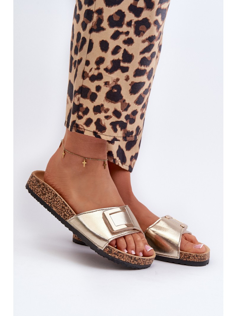 Women's Cork Platform Sandals with Gold Decoration Elleriome