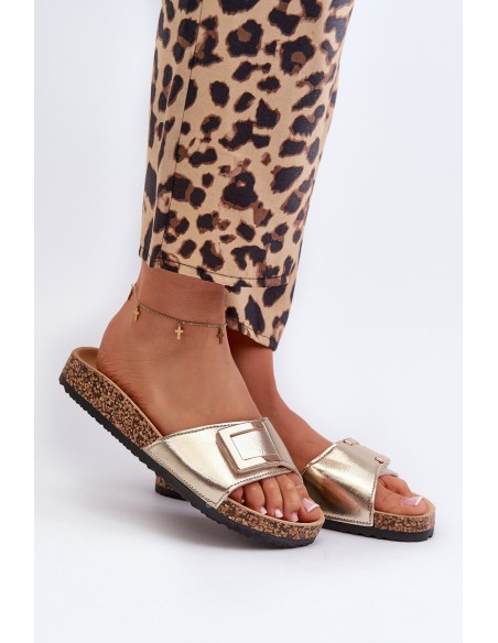 Women's Cork Platform Sandals with Gold Decoration Elleriome