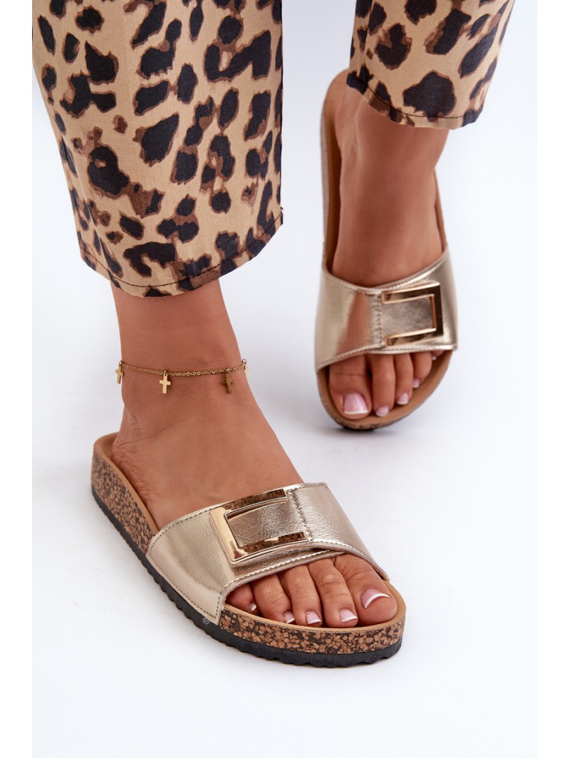 Women's Cork Platform Sandals with Gold Decoration Elleriome