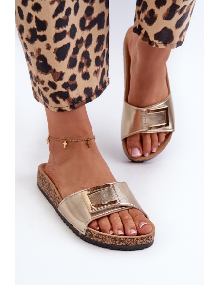 Women's Cork Platform Sandals with Gold Decoration Elleriome