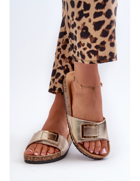 Women's Cork Platform Sandals with Gold Decoration Elleriome