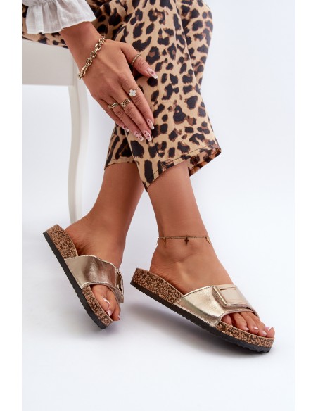 Women's Cork Platform Sandals with Gold Decoration Elleriome