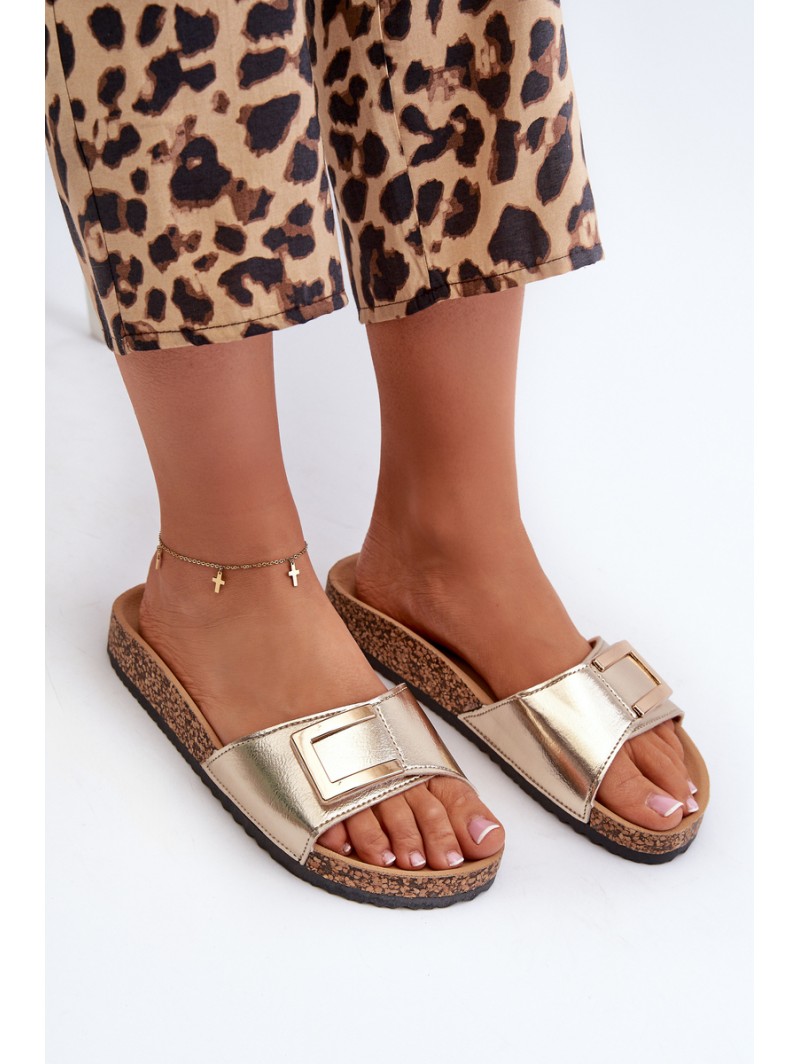 Women's Cork Platform Sandals with Gold Decoration Elleriome