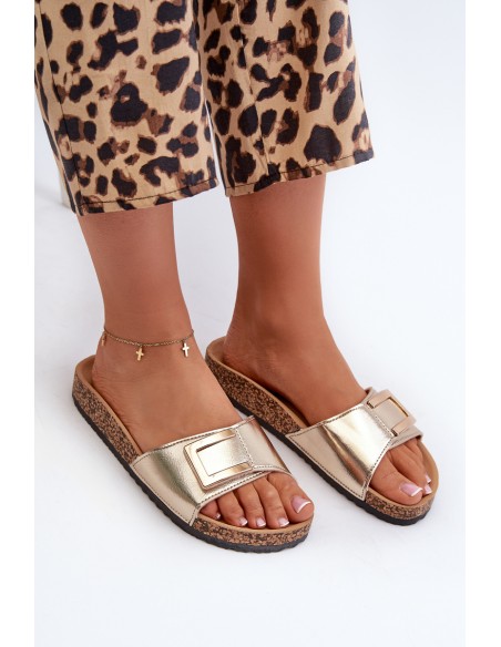 Women's Cork Platform Sandals with Gold Decoration Elleriome