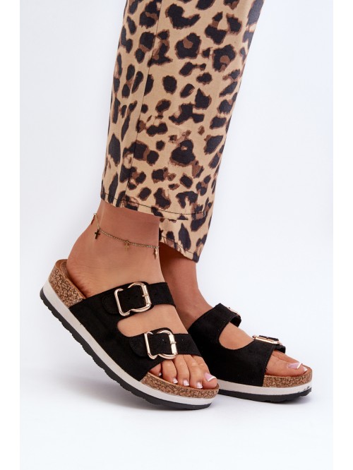 Women's Platform Sandals with Buckles Faux Suede Black Ursila 2