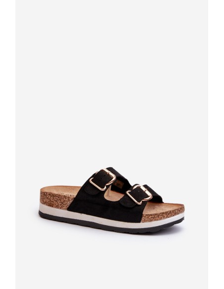 Women's Platform Sandals with Buckles Faux Suede Black Ursila