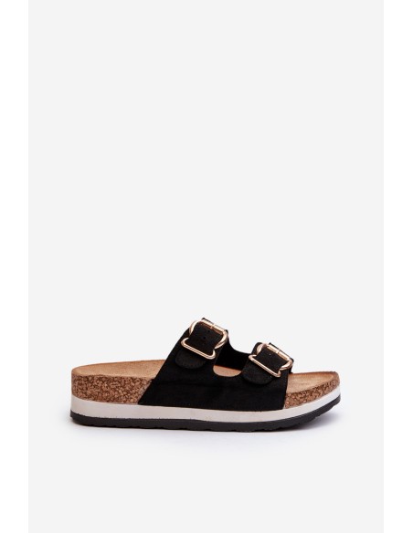 Women's Platform Sandals with Buckles Faux Suede Black Ursila