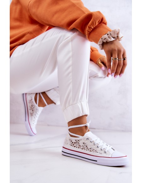 Women's fabric sneakers with openwork White Venture