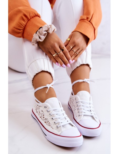 Women's fabric sneakers with openwork White Venture