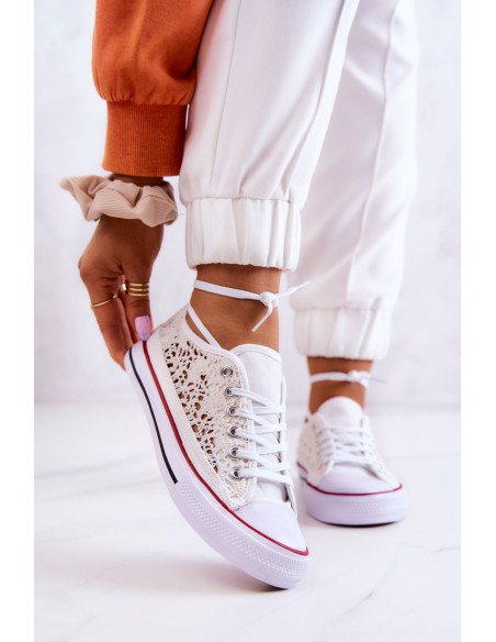 Women's fabric sneakers with openwork White Venture