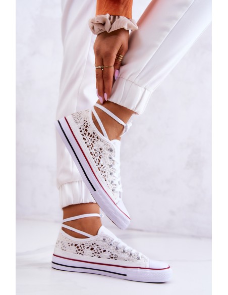 Women's fabric sneakers with openwork White Venture