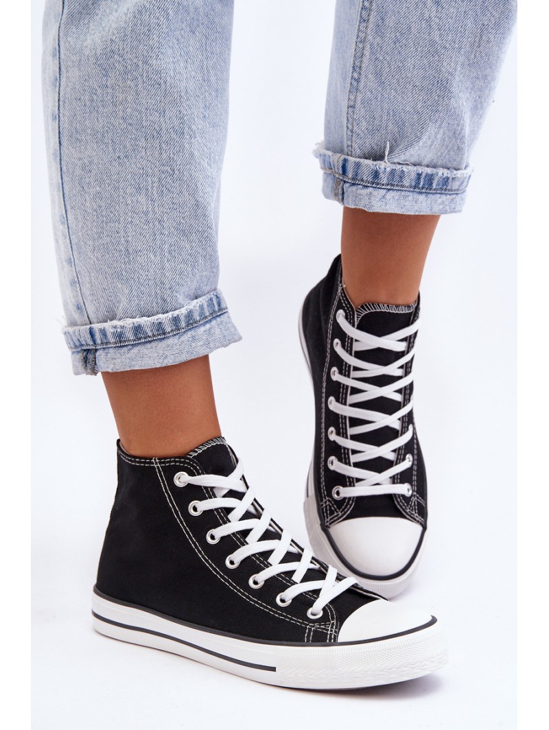 Women's Classic High Top Sneakers Black and White Remos