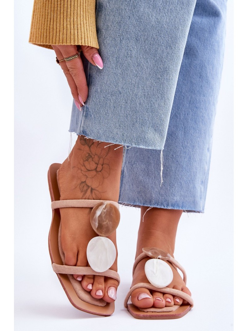 Embellished Suede Slippers Nude Victoria