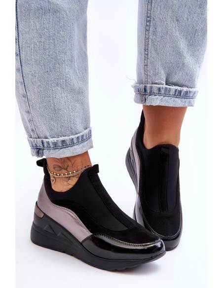 Women's Slip-On Wedge Sneakers Black And Silver Farro