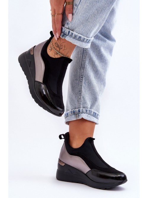 Women's Slip-On Wedge Sneakers Black And Silver Farro 2