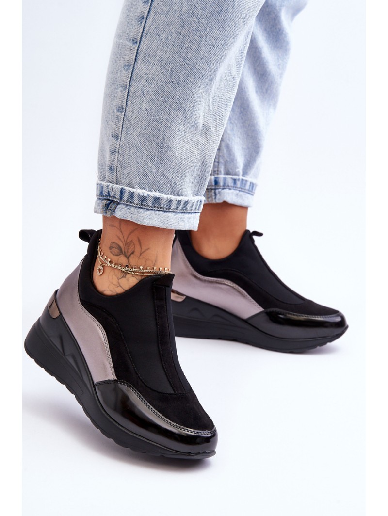 Women's Slip-On Wedge Sneakers Black And Silver Farro