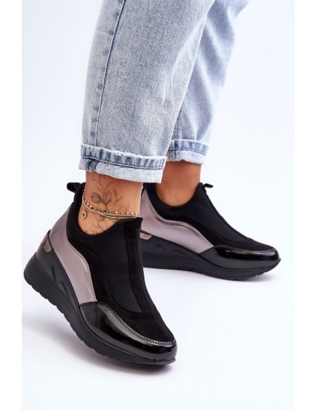 Women's Slip-On Wedge Sneakers Black And Silver Farro