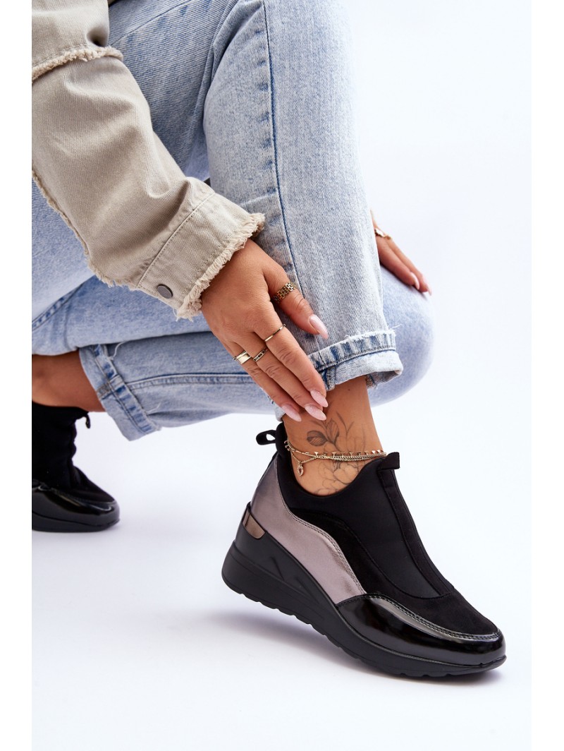 Women's Slip-On Wedge Sneakers Black And Silver Farro