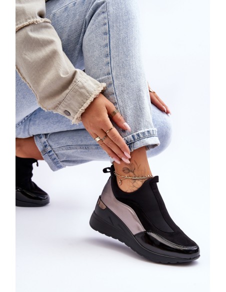Women's Slip-On Wedge Sneakers Black And Silver Farro