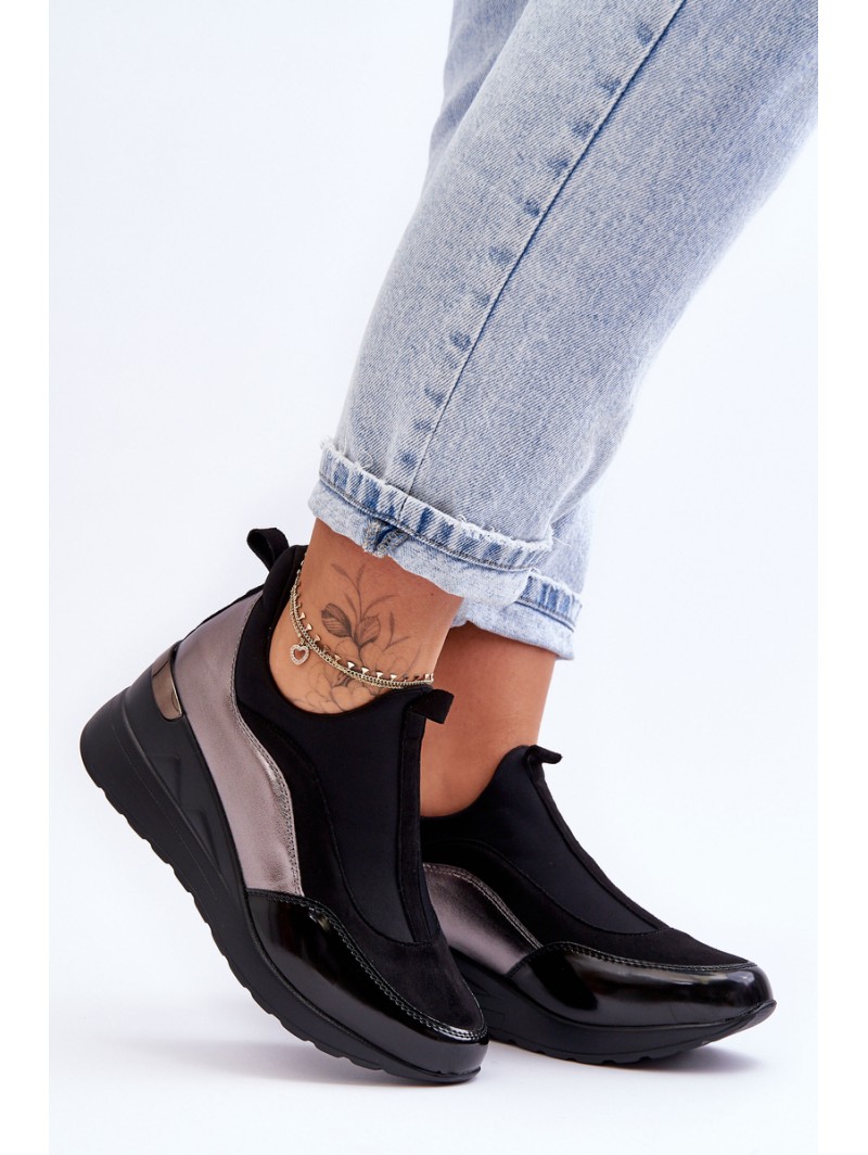 Women's Slip-On Wedge Sneakers Black And Silver Farro