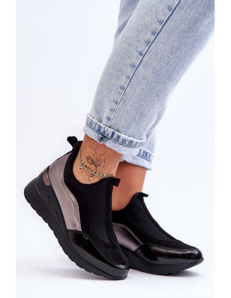 Women's Slip-On Wedge Sneakers Black And Silver Farro