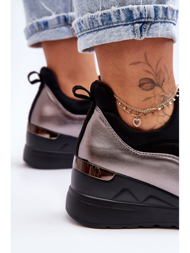 Women's Slip-On Wedge Sneakers Black And Silver Farro