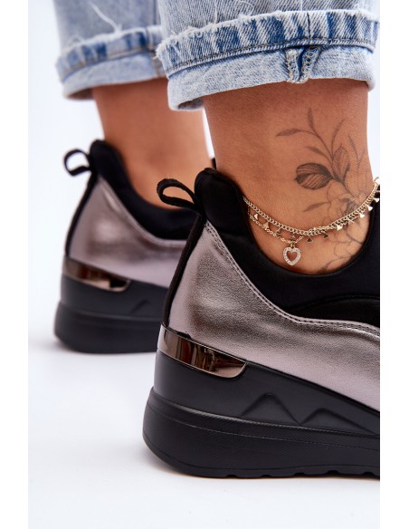 Women's Slip-On Wedge Sneakers Black And Silver Farro