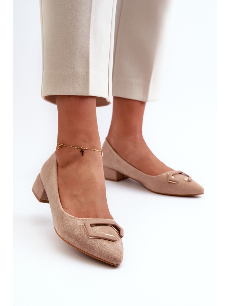 Low Heel Pumps With Eco Suede Embellishment S.Barski KV27-034 Beige